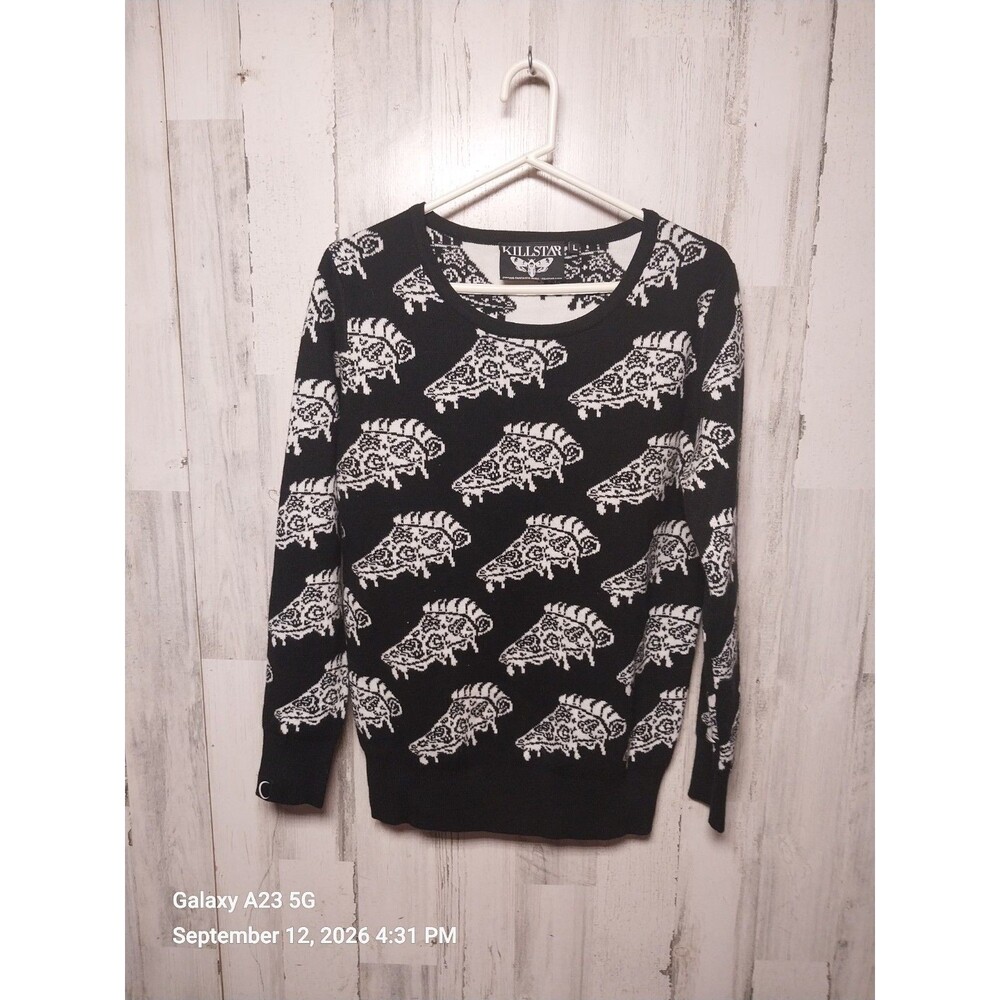 Killstar Women's Large Black And White Pizza Print Sweater